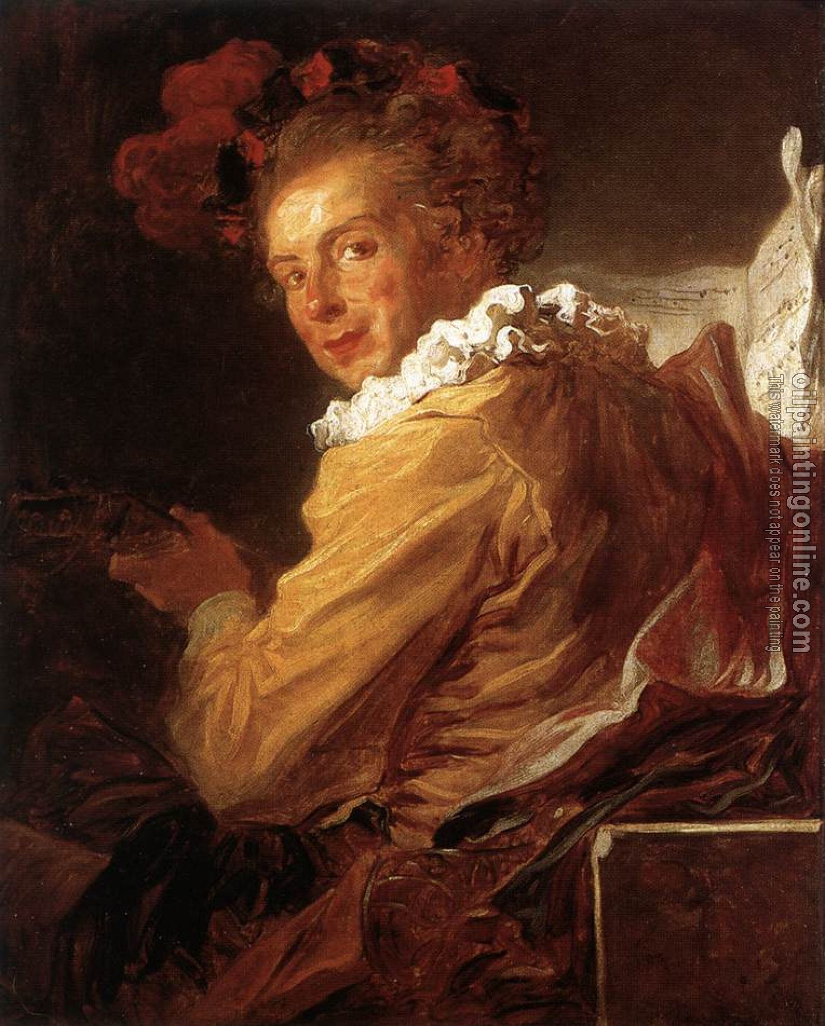 Fragonard, Jean-Honore - Man Playing an Instrument